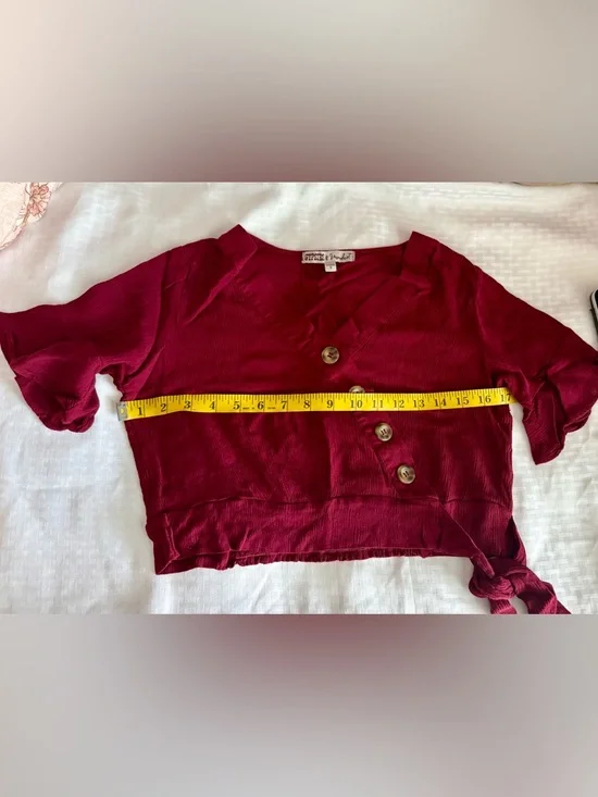Gypsies & Moondust Wine Red Wrap Button Blouse - Picture 7 of 10